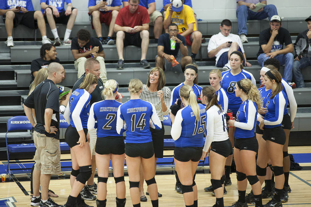 Head Volleyball Coach Jill Williams speaks to her players