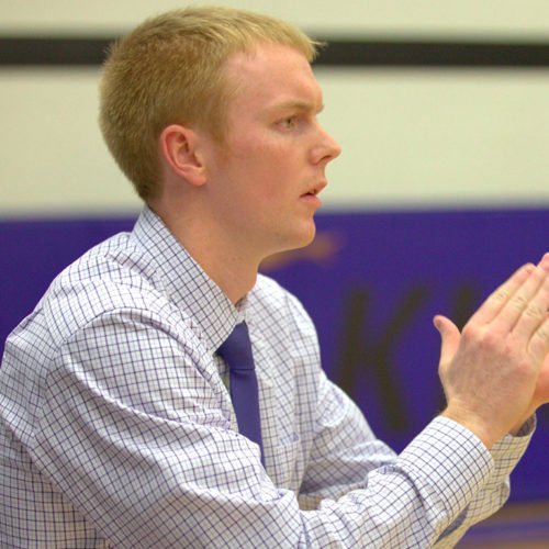 Kirkwood Head Men’s Basketball Coach Bryan Petersen surveys the action