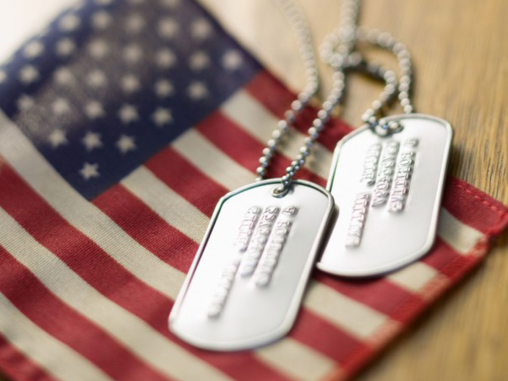 American flag and dog tags