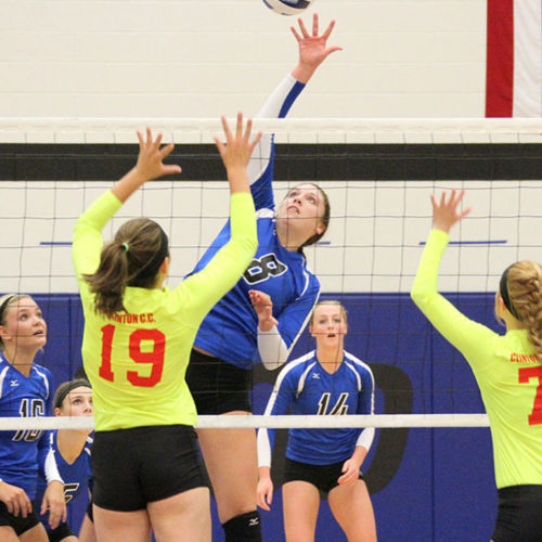 Kirkwood’s Becca Bell spikes the ball versus Clinton