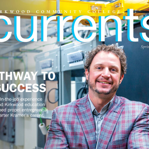 Currents Spring 2021 Issue. Cover photo of Alumni Carter Kramer at his business.